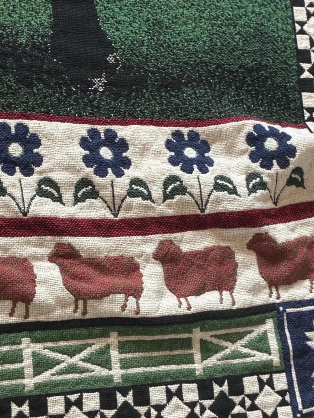 Vintage Woven Sheep Farm Tapestry Throw Blanket Fringe Rustic Cottagecore 45x67